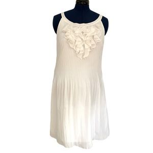 Amanda Lane Cream Crepe de Chine Strap Shoulder Ruffled Pleated Midi Dress 12